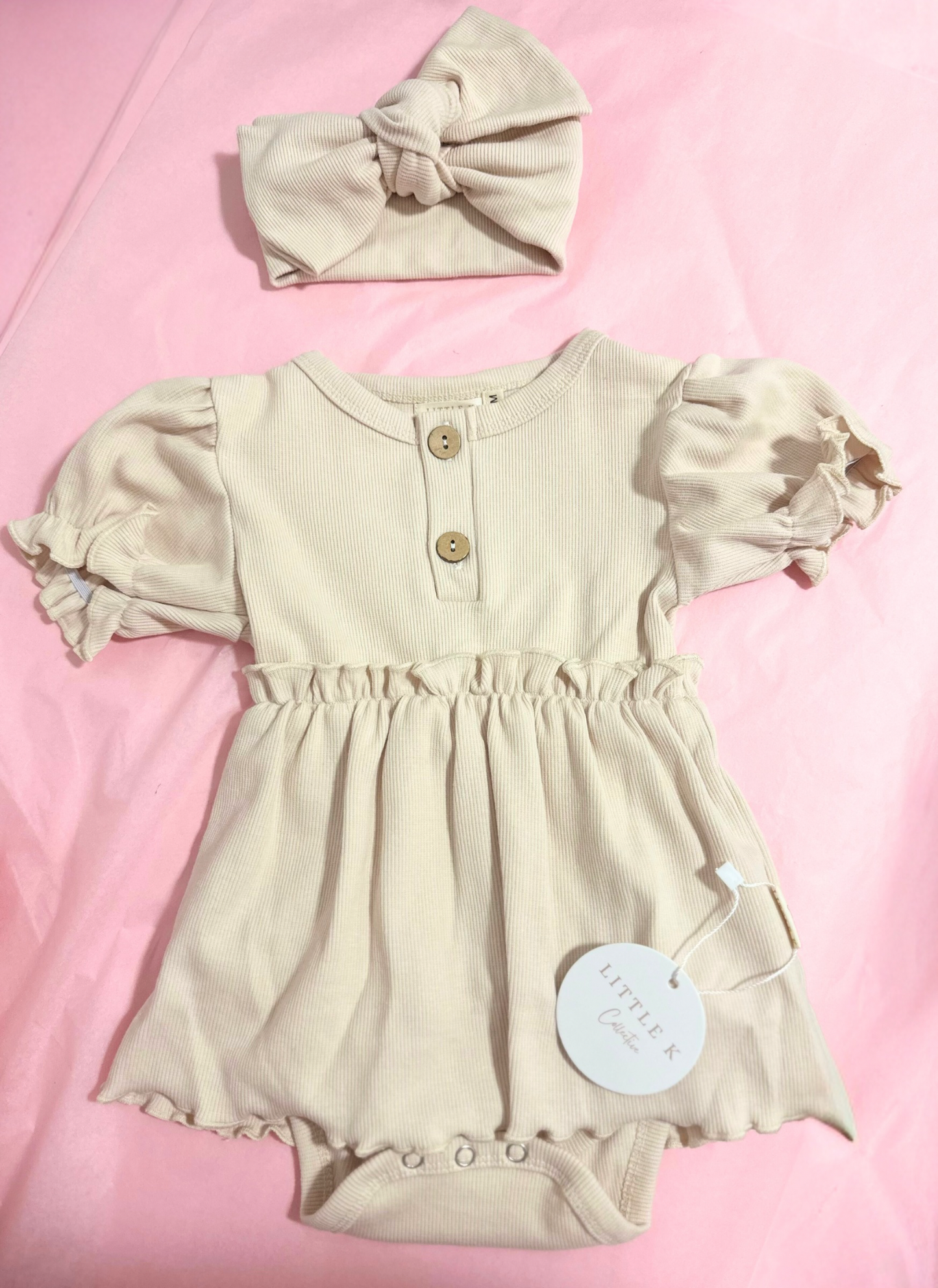 Dolly Short Sleeve Dress Romper in Creamy Latte