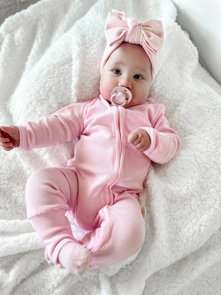 Ribbed Cotton Onesie Zippy in Pink Aster