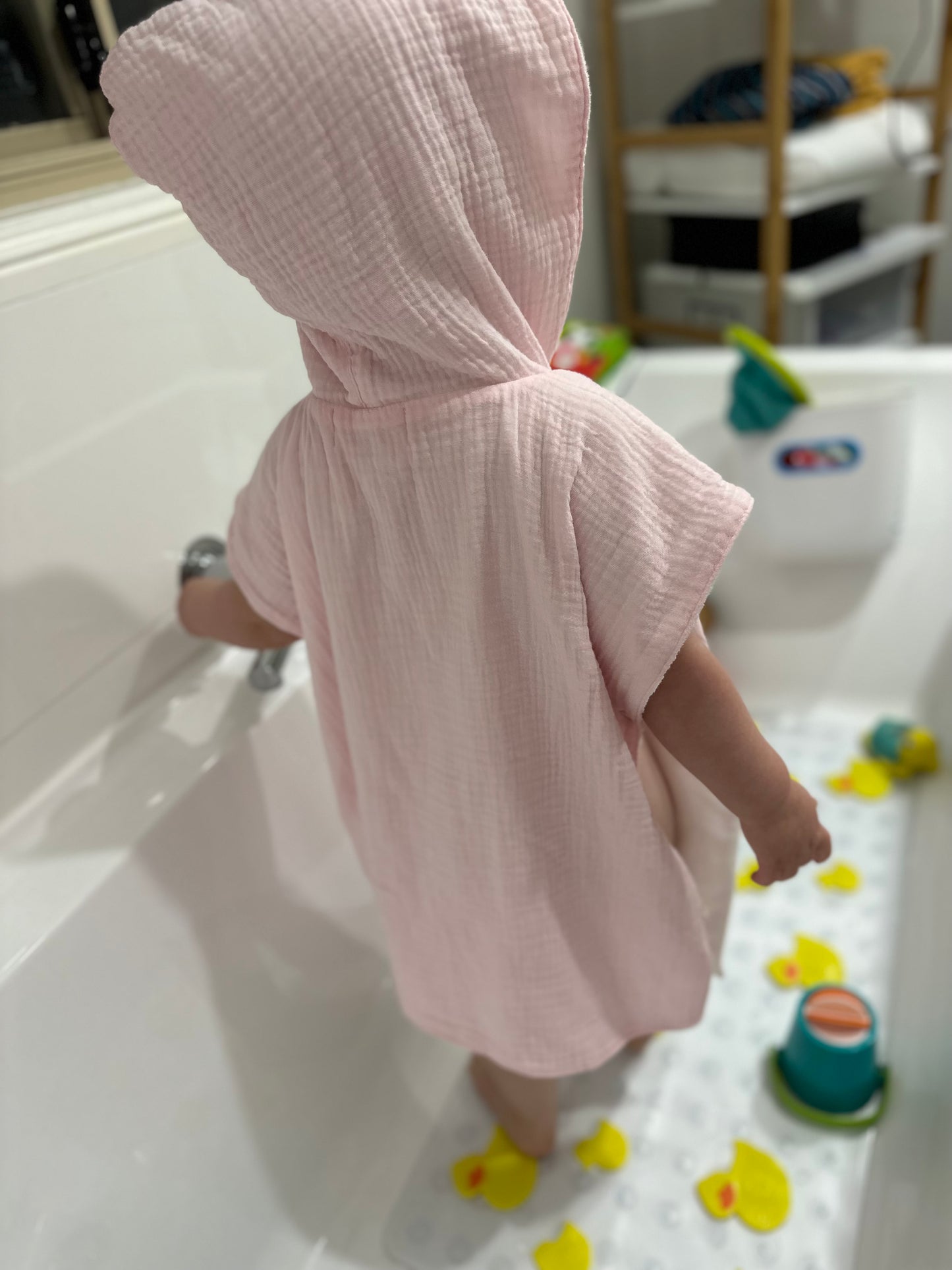 Hooded Poncho Beach Bath Towel in Baby Pink