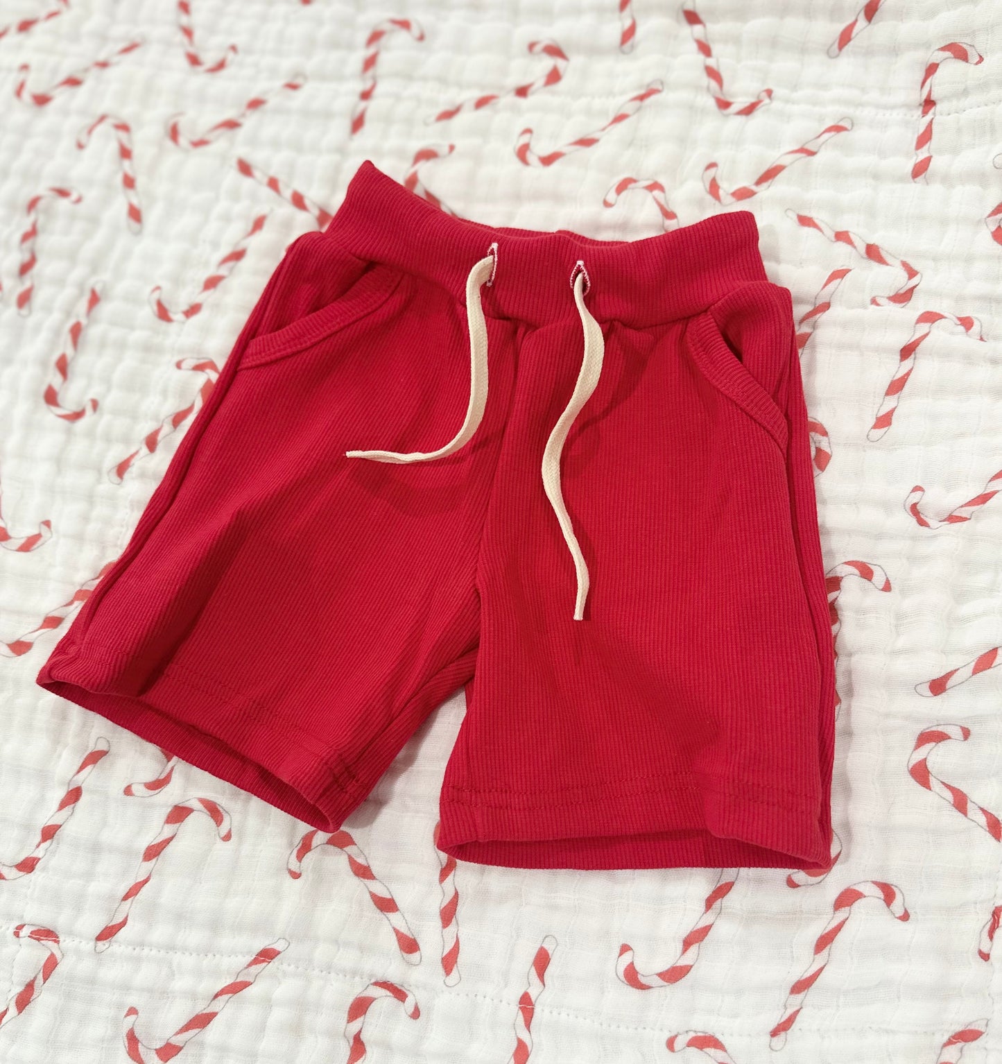 Red Organic Ribbed Shorts