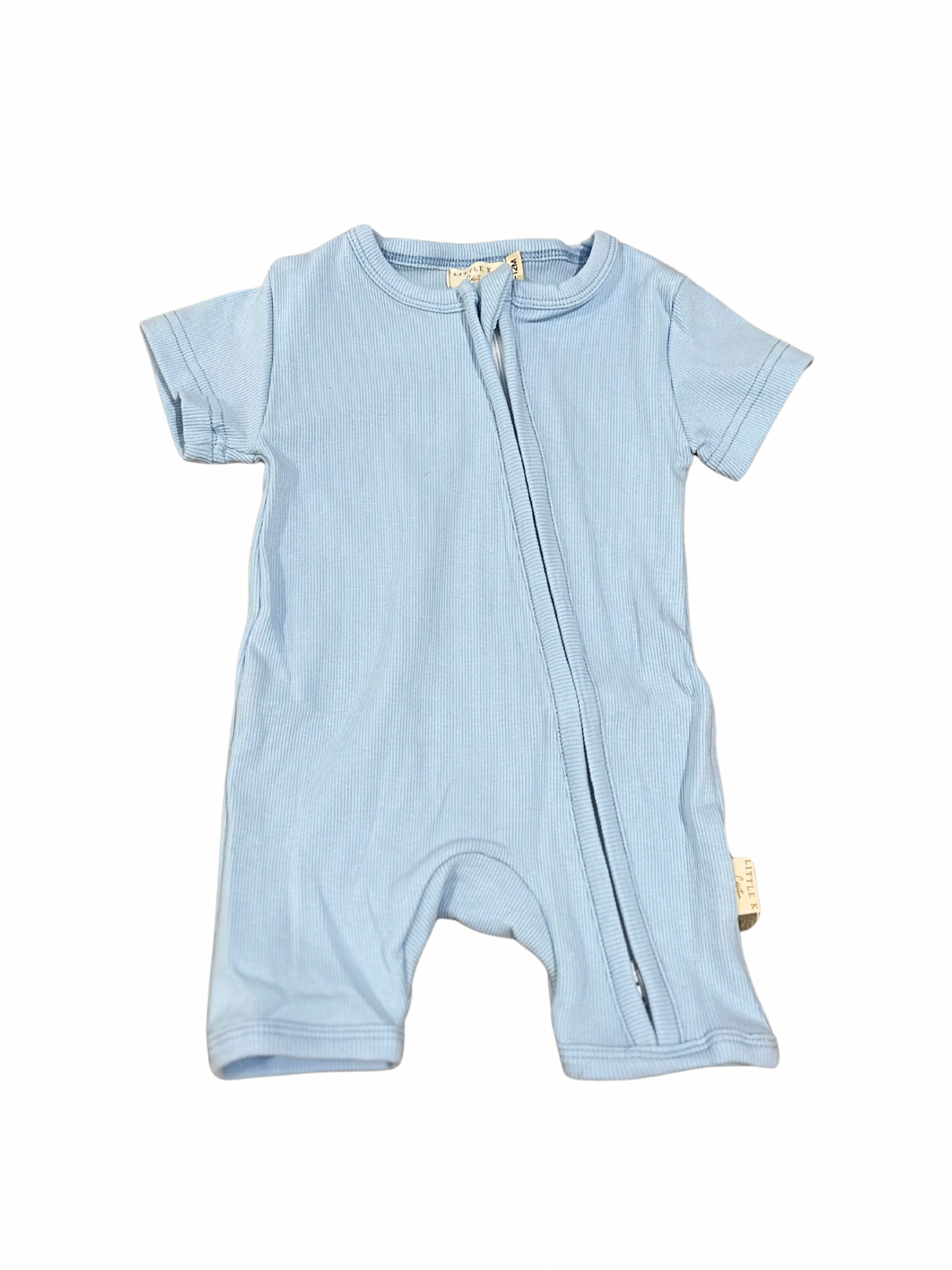 Ribbed Zippy Romper in Baby Blue