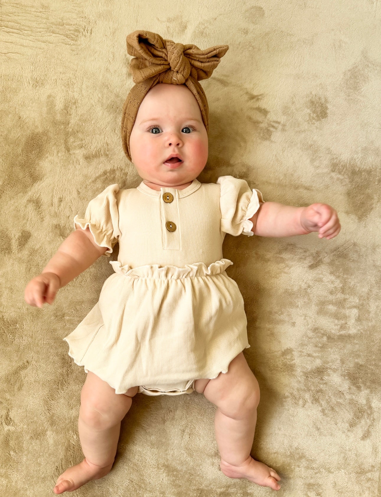 Dolly Short Sleeve Dress Romper in Creamy Latte