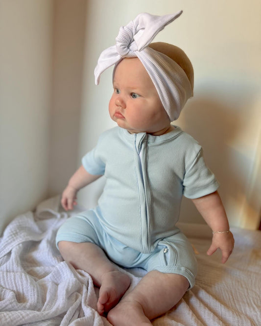 Ribbed Zippy Romper in Baby Blue